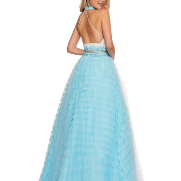 NWT Rachel Allan 6524 Prom Dress White/Light Blue Size 4 - Picture 3 of 8